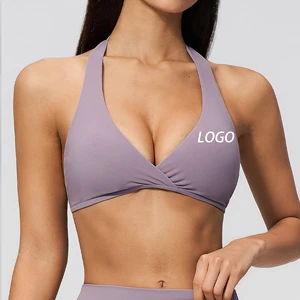 Women Neck Halter Backless Sports Bra Soft High Quality Fabric Workout Bra Stretch Yoga Gym Training Athletic Fitness Top