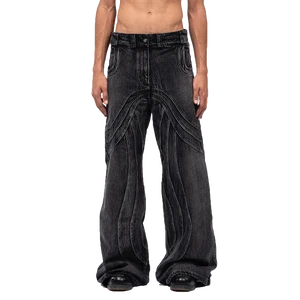 Men's Versatile Straight Leg Wide Leg Pants Washed Distressed Ripped Jeans Breathable Comfortable Long Pants with Solid Pattern