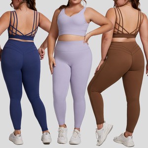 Cross-border Plus Size Solid High Elastic Yoga Fitness Suit Women's 2-Piece Set Spandex/Nylon Running Shockproof