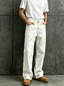 Arrival Men's White Denim Jeans Relaxed Fit Wide Leg Trousers High Quality Cotton Loose Straight Jean Pants for Men Streetwear