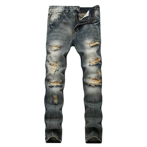 Custom Men's Casual Solid Mid Waist Woven ODM Stonewashed Denim Slim Fit Plus Size Straight Jeans for Autumn Season