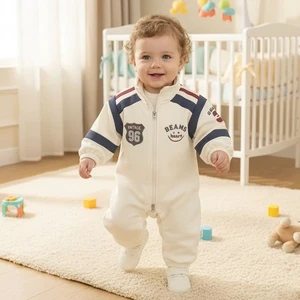 Boys And Girls' Fashionable Sports Double-layer Infant One-piece Baby Bodysuit 100% Cotton Stripes Design Soft Baby Clothes