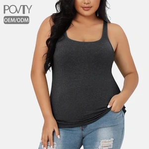 POVTY Custom Printed Modal Women's Cozy Soft Plus Size Sleeveless Tank Top with Adjustable Wider Strap Camisole Basic Undershirt