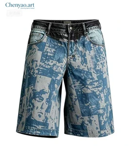Men's Plain Dyed Denim Shorts with Black Waist