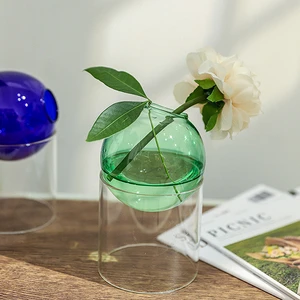 Modern Decorative Small Mini Blue Color Glass Bud Vase Home Table Decoration Pink Clear Amber Glass Vase For Single Flower