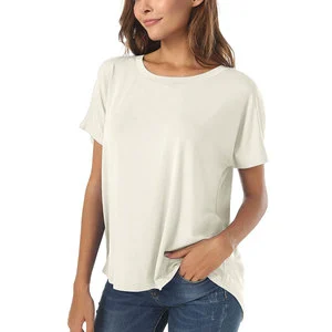 Custom US Size Modal Casual Summer Short Sleeve High Low Loose T Shirt Basic Tees Tops For Women