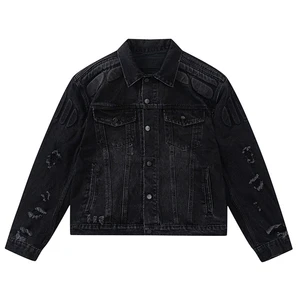 Men's High-Quality Custom Hip Hop Style Ripped Denim Jacket and Coat Casual 100% Cotton Denim Jeans Jacket for Men's