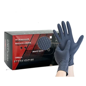 10 Mil Automobile Mechanical Gloves Nitrile Glove Industrial Heavy Duty Diamond Texture Powder Free Black Nitrile Gloves