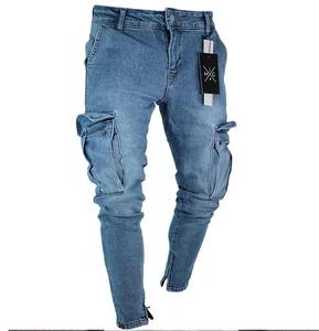Stylish Men's Plus Size Mid Softener Straight Distressed Denim Slim Fit Jeans Zipper Pockets Washed Stretchy Knee Logo
