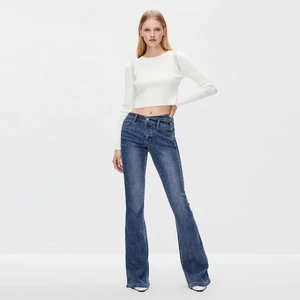 Vintage Casual Streetwear Denim Pants Stretch Eco-Friendly Breathable Classic Blue Wide Leg Trousers Mid Waist Flared Bootcut