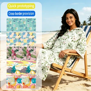 Sublimation Surf Poncho Custom Printed Ant Waffle Hooded Changing Robe Microfiber Beach Changing Towel Robe