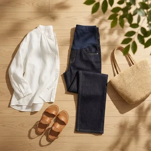 2026 New Arrival High Vintage Denim Slimming Support Breathable Women's Maternity Straight Leg Jeans Spring Summer Casual Outing