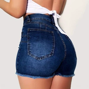 Hot Sale Fashion Women Summer Shorts Basic Washed Ripped Stretch Skinny High Waist Denim Shorts Women