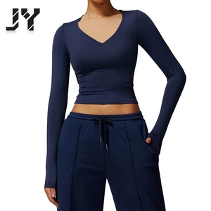 JY Hot Selling Tight Fitting Fitness Yoga Top, Slimming V-neck Solid Color Comfortable Breathable Sports Top