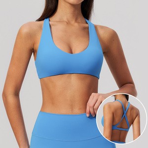 Roregal Spring/Summer New Women'S Brushed Fabric U Neck Sports Bra Quick Dry Gym Criss Cross Back Yoga Bra