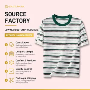 Spring Summer Ladies Thin Striped T-shirt Contrast Color Rib Collar Short Sleeve Breathable Loose Knit Top Custom Low MOQ