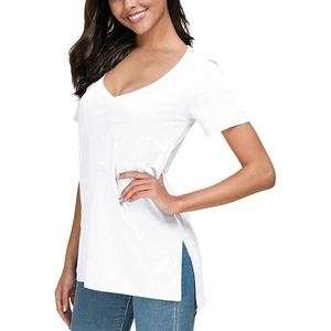 Premium Women's Plus Size Autumn/Winter V-Neck T-Shirts 100% Cotton Breathable Lightweight Customizable Eco-Friendly