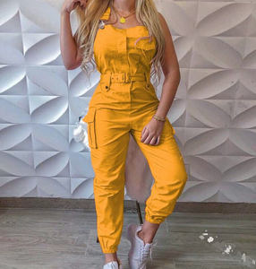 Women Fashion Girls Ladies Plus Size Slim Denim One Piece Jumpsuits Rompers Summer Sleeveless Bodycon Cargo Pants With Belt