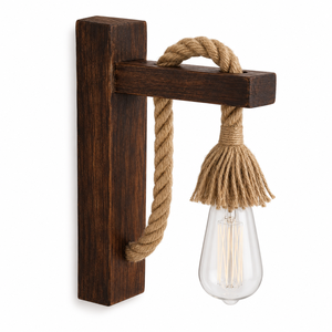 Rustic Handmade Vietnam Pine Wood Jute Rope Wall Lamp Wholesale Restaurant Hotel Decor