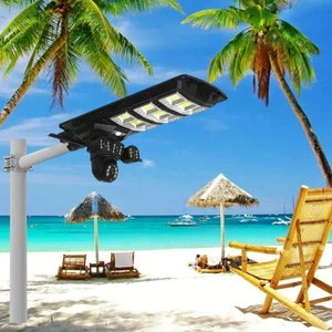 Smart Solar Street Light 450W with HD CCTV Camera APP Control IP65 Waterproof ABS Housing for Outdoor Security Lighting