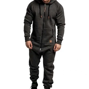 Men Jumpsuit Ankle Length Sports Jumpsuit Simple Windproof Plus Fleece Comfortable Men Warm Jumpsuit