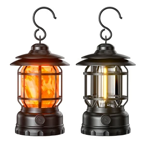 Hot-selling USB Rechargeable LED Camping Lantern Flame Ambient Light Vintage Hurricane Waterproof Handheld Battery Fishing Gift