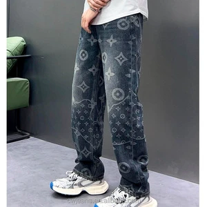 Best-selling Custom Men's Loose Work Jeans Street Hip-hop Jacquard Men's Jeans Unique Style Pattern Jeans for Men
