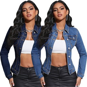 Y218619 Custom Ladies Denim Jacket Women Classic Casual Stretch Long Sleeve Turn-Down Collar Autumn Jean Jacket With Pocket