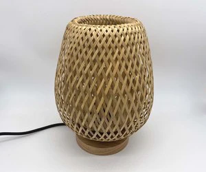 Handwoven Bamboo Table Lamp Natural Rattan Night Light Decorative Bedside Desk Lamp for Bedroom Living Room Boho Style