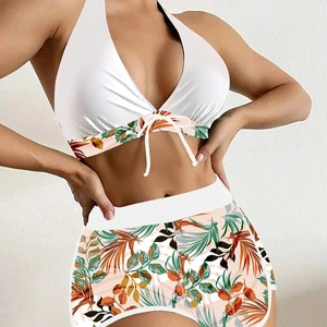 Custom Fitness Swimwear Bikini 2-Piece Set Sports Bra Boxer Shorts Classic Printed Beachwear Women Sexy Swimsuit