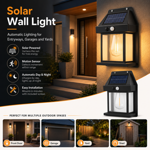 Solar Motion Sensor Wall Light Outdoor LED Lantern Warm Filament Lamp Automatic Night Lighting for Garden Patio Garage Fence