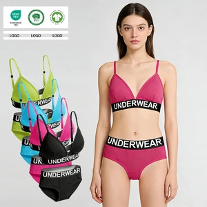 Manufacturers Women's Underwear Bra And Panties Sets Custom Logo Sport Cotton Spandex Breathable Female Lingerie Sets For Women