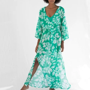 Sexy Bikini Cover-ups Long Print Summer Chiffon Beach Dress Elegant Women Beach Wear Bikini Cover up