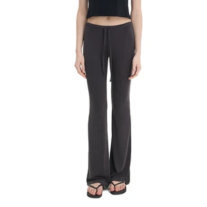 Wholesale Solid Color Knitted Low Waist Micro Flare Slim Casual Pants for Women Soft Stretch Knit Drawstring Lounge Trousers