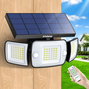 Intelamp PIR Motion Sensor Outdoor Security Light LED Solar Wall Mounted Lights with Remote Control