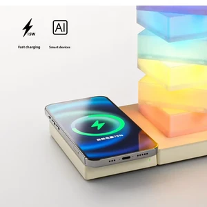 Kids Bedroom Lamp 15W Fast Wireless Charging RGB LED DIY Modular Brick Factory Wholesale