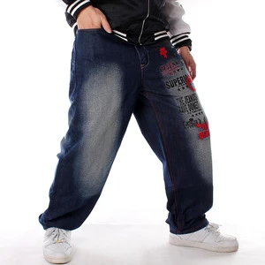 Men's Plus Size European & American Trendy Hip Hop Jeans, Washed Embroidered Loose Casual Skateboard Pants for Street Dance