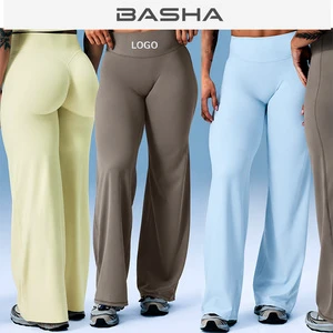Custom Logo Women High Waist Wide Leg Yoga Pants Hip Lifting Flared Leggings Quick Dry Gym Fitness Workout Pants OEM