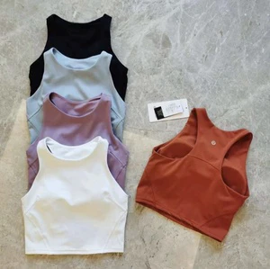 LULU Yoga Vest Women's New Arrival Crew Neck Tank Top Spandex/Nylon Quick Dry Chest Pads High Intensity Gathering Controlling
