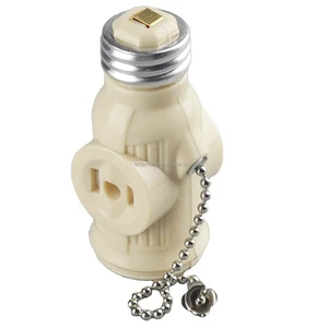 E27 Bakelite Plastic 2 Outlets Ivory Light Bulb Socket Switch Converter Lampholder Adapter Pull Chain Lamp Holder
