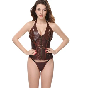 Women's Steampunk Corset Bustier Sexy Zip Gothic Halter Slimming Waist Cincher Vest Plus Size Pirate Top Anti-Bacterial Medium
