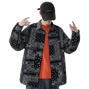 Custom Men's Hip Hop Style Jeans Sets Washed Denim Bandana Paisley Printed Jean Jacket