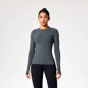 Women's Seamless Washed Gym Yoga Top Crew Neck Skinny Fit Four-Way Stretch Sweat-Wicking Breathable Spandex/Nylon Full Sleeve
