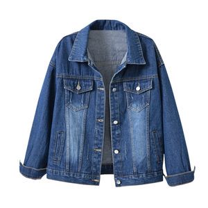 Streetwear Winter Blue Distressed Jean Jacket Women Winter Thick Warm Loose Front Button Outerwear Jeans Coat Women's Denim Sets