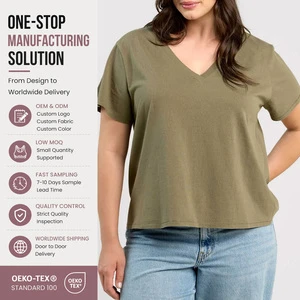 Soft Cotton Plus Size v Neck Women's T-shirts Plus Size Women's T-shirts Samples Designed Women's Oversized Cotton T-shirts