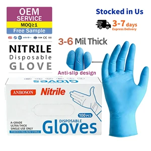 Durable 6 Mil Medical Grade CE Certified Blue Nitrile Exam Gloves Waterproof Disposable Sterile Touch Sensitivity Powder-Free