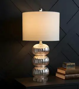 Contemporary Glass Table Lamp with White Fabric Drum Shade Warm White Light for Bedroom Decorative Lighting