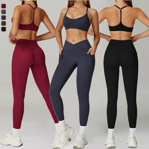 New High Quality Y-Back Gym Yoga Sets Padded Yoga Bras V Waist Tight Leggings 2PCS Suits Female Workout Set