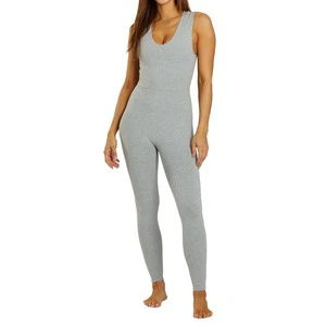 Women Sportswear Active Solid Yoga Jumpsuit One Piece Full-Length Fitted Jumpsuit Light Gray Sleeveless Jumpsuit OEM Services