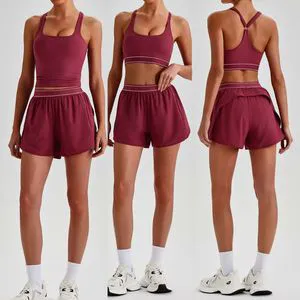 Nude Feeling Quick Dry Breathable Yoga Set Women Adjustable Straps Racerback Sports Bra Running Gym Shorts Two Piece Activewear